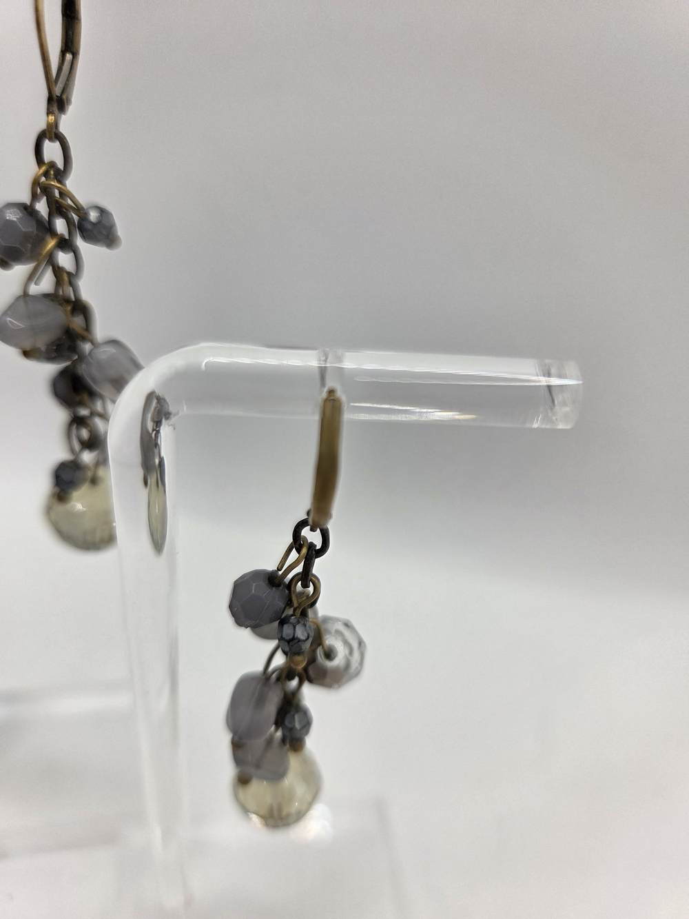 Cookie Lee Gray Bead Crystal Dangle Drop Earrings - Picture 6 of 10